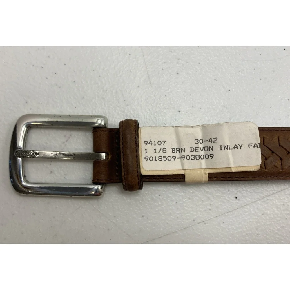 New Brighton Belt Brown Leather Southwestern Woven‎ Inlay Cowboy sz 32